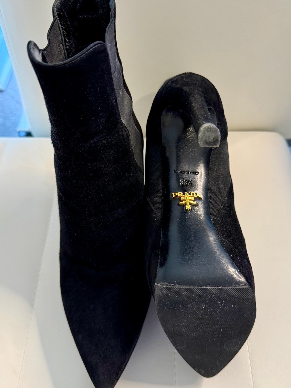 Prada Black Suede Pointed-Toe Stiletto Ankle Boots